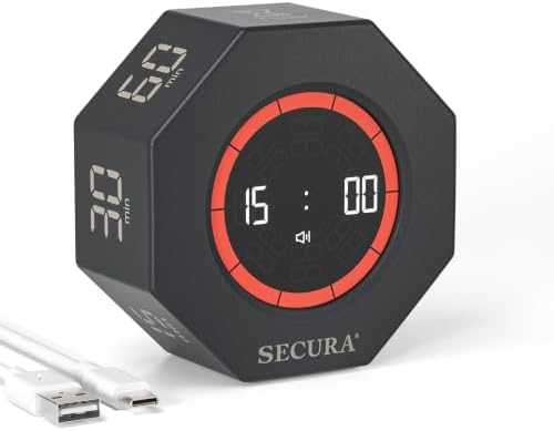 Secura Pomodoro Timer with 1/3/5/10/15/30/60 Min Presets, 3 Level Volume by Secura