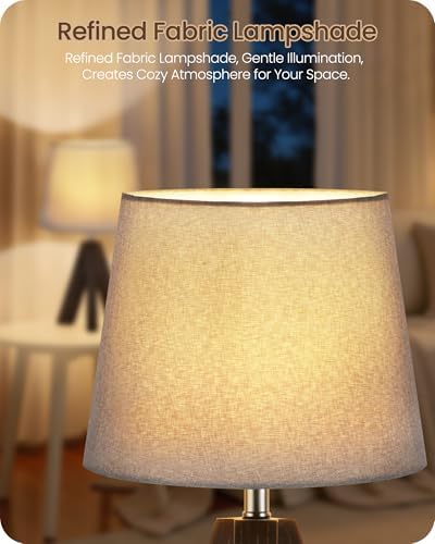 Tripod Table Lamp, 14.6" Small Bedside Lamp, Modern Nightstand Lamp with Gray Shade & Dark Walnut Base, Boho Desk Lamp for Bedroom, Kids Room, Living Room, Study, E26 Socket, VH51TL05 - Image 3