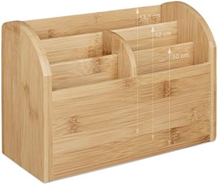 Relaxdays Bamboo Desk Organiser, Pen Holder, Letter Shelf, 5 Compartments, Wood Grain, 15 x 23 x 10 cm, Natural Brown, 10 x 22 x 15 cm - Image 4