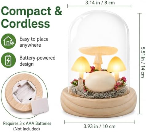 QUELIEN Mushroom Lamp,Light Up Mushroom in Glass Dome,Birthday Party Decorations,Unique Gifts for Women Mom Wife - Image 4