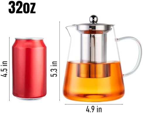 Baalaka Tea Infuser Pot, 32 oz Clear Borosilicate Glass Kettle, Stovetop - Image 2