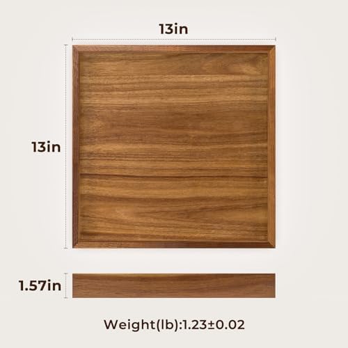 Acacia Wood Serving Tray,13"*13" Square Ottoman, Coffee Table Tray, Farmhouse Decorative Tray for Living Room, Kitchen, Bedroom - Image 2