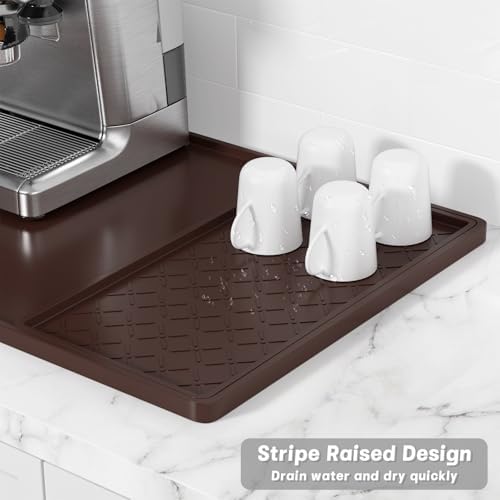 Rnivvi Silicone Coffee Mat, 16" x 24" Waterproof Raised Edge Coffee Bar Mats for Espresso Machine Station Accessories, Heat Resistant Detachable Dish Drying Pad for Kitchen Counter, Dish Rack, Brown - Image 4