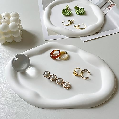 LIFKOME Small Jewelry for Tray Ceramic Fruit Organizer Trinket Key Cake Table Vanity Holder Decor Decorative Ring Snack Watch Serving Plate Photography Platter Dessert Photo Cloud Keys - Image 6