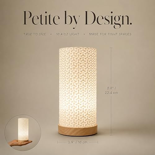 Small Bedside Lamp for Nightstand, 3D Printed Mini Table Lamp, 3 Color Temperatures Warm to Cool White, Cozy Small Lamp for Bedroom Dorm Tight Spaces, Ash Wood Base, 8.8 Inch Tall - Bubble - Image 6