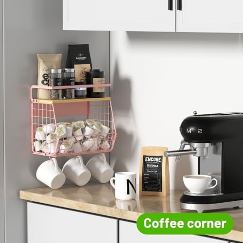 Magnetic Shelf for Fridge with Wood Lid, Fruit Potato and Onion Storage Bins, Pantry Organizers & Storage, Large Container Magnetic Spice Rack for Refrigerator, Kitchen Counter, Cabinet (Pink, 1) - Image 4