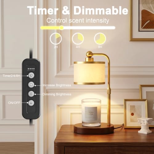 Candle Warmer Lamp with Timer, Modern Golden Candle Warmer for jar Candles, Electric Wax Warmer, Includes 2 Bulbs, Birthday Gift for Women, Mom, Housewarming - Linen - Image 3