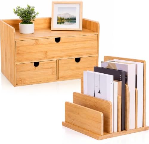 Gilprop 2 Pcs Bamboo Desk Organizer and Desk File Mail Organizer Countertop by Gilprop