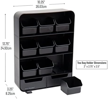 Mind Reader Tea Bag Organizer, Tea Station Organizer, Countertop Storage, Kitchen, Plastic, 10.25"L x 3.25"W x 13.75"H, Black - Image 3