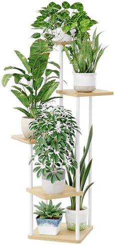 Bamworld White Plant Stand 5 Tier Corner Plant Shelf for Indoor Plants by Bamworld