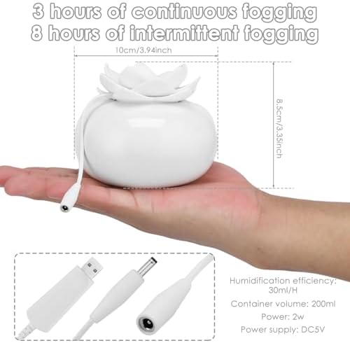 Essential Oil Diffuser, Decorative Ceramic Diffuser, Humidifier Water Lily Top Aromatherapy Diffusers 200ml Ceramic Humidifier Small Oil Diffuser USB for Bedroom Home Office (White) - Image 3
