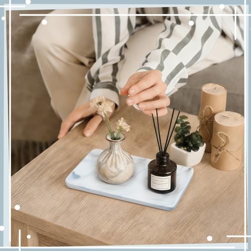 Bathroom Tray Countertop Ceramic Vanity Trays for Bathroom Kitchen Counter Small Marble Print Dresser Decorative Tray for Jewelry Towel Candles Soap Perfume Organizer (White) - Image 3