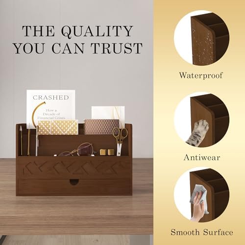 Wisuce Bamboo Mail Organizer with Drawer, Countertop Desk Organizer(Walnut) - Image 3