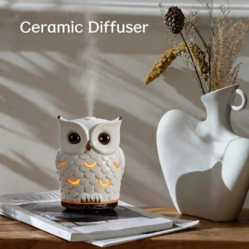 Ceramic Essential Oil Diffuser 200ML - Ultrasonic Aromatherapy Diffuser with 7 Color LED Lights, Whisper Quiet Cool Mist Humidifier for Bedroom Office, Auto Shut-Off Timer Ceramic Diffusers for Home - Image 2