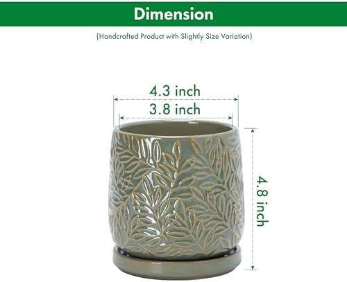 D'vine Dev Embossed Leaves Ceramic Planter, 4 in, Olive, 27-A-Z-0 - Image 3