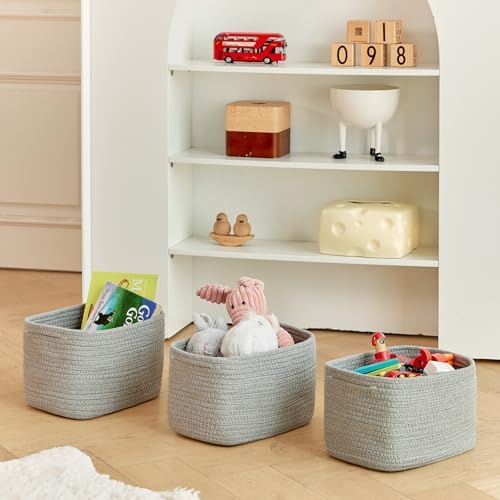 R RUNKA Small Cotton Rope Basket – Storage Bin for Organizing (10.6" x 6.7" x 6.7"), Bathroom Storage Basket for Shelf, Counter & Closet（Grey） - Image 4