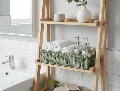 CubesLand Scalloped Toilet Paper Storage Basket W/Handle for Home Decor - Image 3