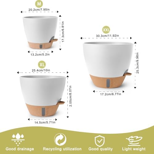 Self Watering Pots for Indoor Plants, 3 Pack 12/10/8 Inch, Large Planter with Water Reservoir, Modern Decorative Flower Pots for Home & Office White - Image 2
