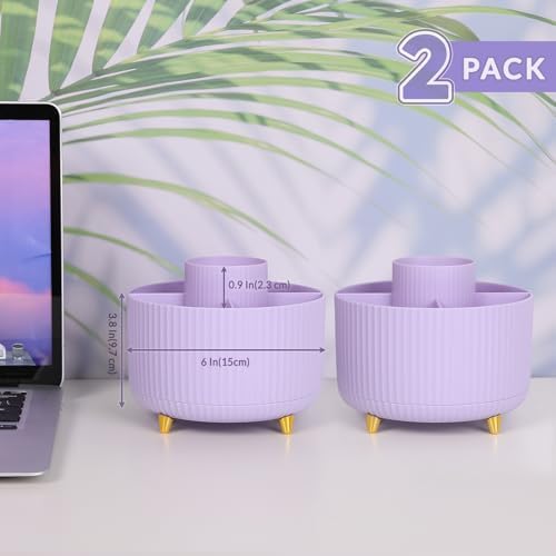 SKYDUE 2 Pack Pen Holder, 360 Degree Rotating Pencil Holder for Desk Organizer, Rotating Desktop Pen Organizer with 5 Slots, Office Supplies, Pencil Cup for Office, School, Home - Image 2