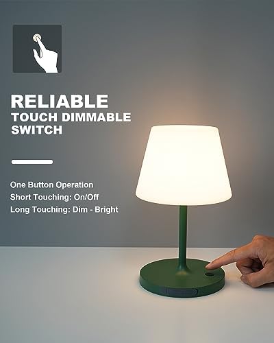 WEILAILUX Outdoor Battery Operated Table Lamp Waterproof, 4000mAh Cordless Table Lamp Rechargeable, Touch Dimmable Desk Lamp, LED Night Light for Patio Camping Restaurant Home, H9.6in, Green - Image 4