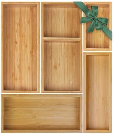 MapleGrace Bamboo Drawer Organizer Set, Individual Wood Storage Organizers by MapleGrace