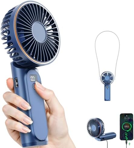 TUNISE Portable Handheld Fan, Portable Fan Rechargeable, 4000mAh, 180° Adjustable, 6 Speed Wind, Display Electricity in Real Time, USB Rechargeable Foldable F an, Quiet Personal Fan with Power Bank by 3DGreetingCards