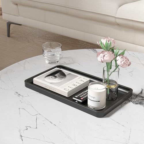 Weenson Black Bathroom Vanity Tray for Countertop Decor Perfume Makeup Toiletries Toilet Tank, Large Bamboo Kitchen Tray for Spice Salt, Serving Tray for Food Coffee, Nightstand Candle 14.2”x8.3” - Image 5