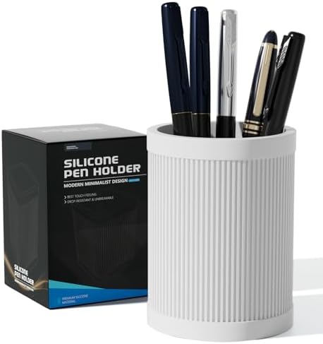 HighHerz Aesthetic Pen Holder For Desk, Modern Silicone Pencil Holder, Stylish Office Desk Decor, Made of 5 mm Thickened Premium Silicone, Office Desk Organizer And Accessories (White) - Image 7