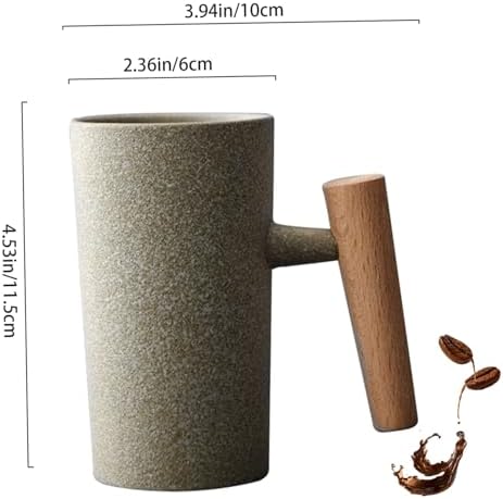 Coffee Mug 7.4 Oz Vintage Mugs with Wooden Handle Exquisite Stoneware Coffee Mugs Dishwasher and Microwave Safe Ceramic Tea Cup for Home Office Rough Stone Style - Image 7