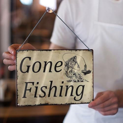 Tin Signs Gone Fishing Sign Man Cave Rustic Decor Hun G Vintage Wall Art Decorations Dads Plaque Fathers Mancave Gift 8 X 12 Matte Finish Metal - Image 5