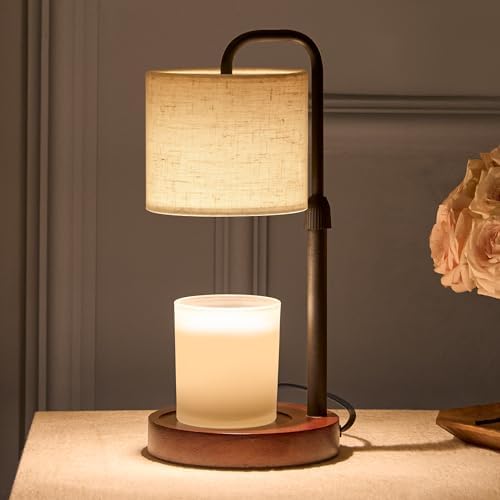 Candle Warmer Lamp with Timer, Dimmable Wax Warmer Candle Lamp for Jar Candle with 2 Bulbs, Christmas Birthday Gifts for Women Mom, Home Decor for Room, Bedroom, Kitchen-Linen Fabric by Keysays