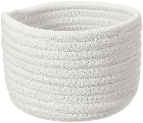 uxcell White Small Cotton Rope Woven Storage Basket, Shelf Closet Storage Gift Woven Baskets Cute Nursery Box Bin Decor Organization Bin for Home Supply, Round, 5.6x3.6 by uxcell