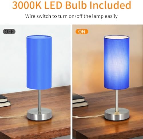 RISLG 2 Pack Small Table Lamps for Bedroom, Bedside Lamps for Nightstand with Wire Switch, Minimalist Modern Desk Lamps with Linen Fabric Shade for Kids Room Living Room Office Dorm, Bulb Included - Image 3