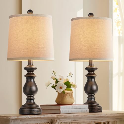 PARTPHONER Traditional Table Lamp Set of 2, Rustic Farmhouse Table Lamps for Living Room Bedroom, 22" Bedside Desk Lamps Vintage Nightstand Lamps with Linen Shades, Oil Rubbed Bronze by PARTPHONER