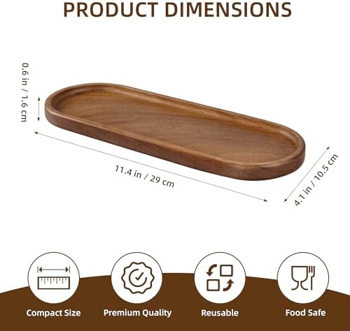 TJ POP Acacia Wooden Tray - 11.4” x 4.1” Oval Decorative Tray for Counter, Solid Wood Serving Tray for Coffee Table, Snacks & Drinks, Rustic Serving Platter for Party, Holiday & Everyday Use - Image 2