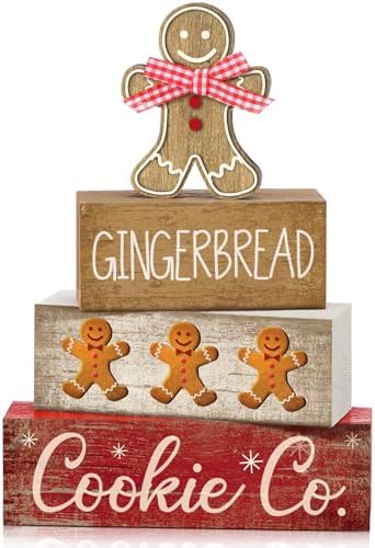 Moucuny 4 Pcs Gingerbread Christmas Table Decor, Gingerbread Man Wood Sign by Moucuny