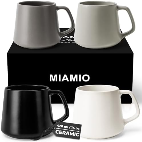 MIAMIO - Coffee Mugs Set of 4, Ceramic (14oz) - Luxe (Classic Pastel) by MIAMIO
