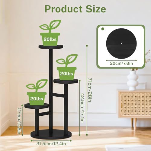 iDavosic.ly 3 Tier Wood Plant Stand Indoor Outdoor Corner Tall Shelf, Black - Image 4