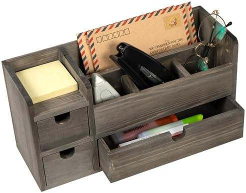 Rock Grey Wooden Desktop Organizer 3 Drawers Office Supplies Storage Caddy Stationery Box Mail Holder Note Pads Makeup Tools Cosmetics - Image 6