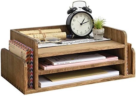 KIRIGEN Wood Desk Organizer, 5-Tray Letter Tray and Mail Sorter, Brown 2TP by KIRIGEN