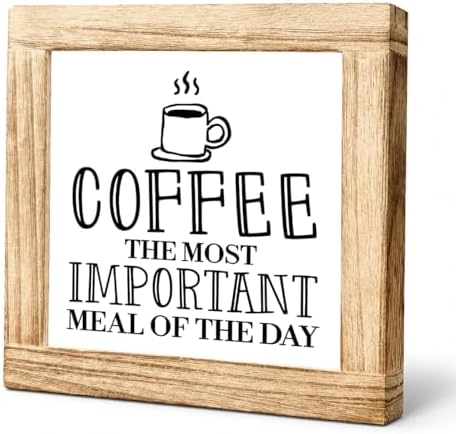Coffee Kitchen Decor Sign, Most Important Meal Of The Day Wood Plaque, Funny Coffee Station Shelf Sitter, Rustic Breakfast Bar Counter Accent For Cafe Corner, 5.9 x 5.9 in by Unknown