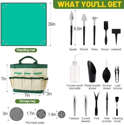 ANPHSIN 44pcs Small Gardening Tools Gifts for Women Beginners, Green - Image 6