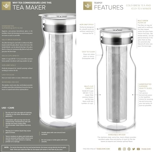 Teabloom Multi-Beverage Carafe (40 OZ / 1.2 L / 4-5 CUPS) – Brew and Serve Iced Tea, Cold Brew Tea and Fruit Infused Water – Cypress Carafe - Image 6
