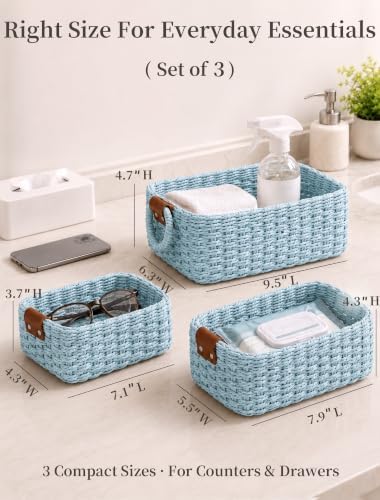Small Wicker Baskets, 3 PCS Paper Rope Baskets for Shelves, Light - Image 2