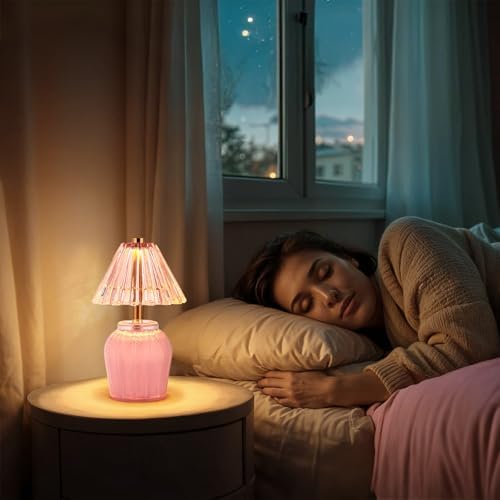 Small Battery Operated Lamp with Timer, Cream Pink - Image 4