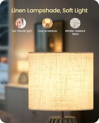 Small Bedside Table Lamp, Black Table Lamp with Metal Cage & Linen Lampshade, Modern Cute Desk Lamp, Cozy Nightstand Lamp for Bedroom, Living Room, Office, 2700K LED Bulb Included, E06TL05 - Image 4