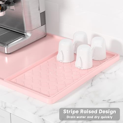 Rnivvi Silicone Coffee Mat, 16" x 24" Waterproof Raised Edge Coffee Bar Mats for Espresso Machine Station Accessories, Heat Resistant Detachable Dish Drying Pad for Kitchen Counter, Dish Rack, Pink - Image 4