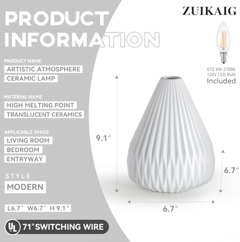 9.1" Decorative Ceramic Table Lamp Living Room,Bedroom,Corded,Bulb Included - Image 4