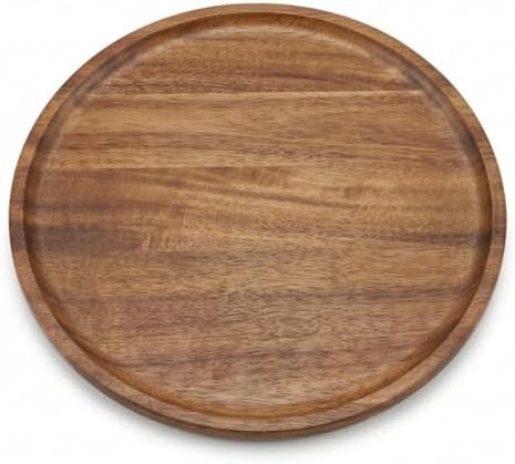 9.8 Inch Round Wood Tray for Coffee Table, Rustic Candle Holder Tray Home Decor, Small Wooden Serving Tray for Living Room, Decorative Farmhouse Centerpiece for Kitchen Counter by Unknown