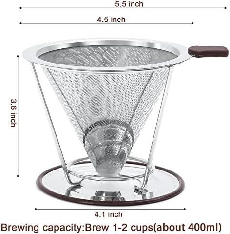 Pour Over Coffee Dripper, MISETTO Stainless Steel Filter,Easy to Clean Paperless pour over coffee maker,Reusable Filter,Cone Dripper with Removable Cup - Image 3
